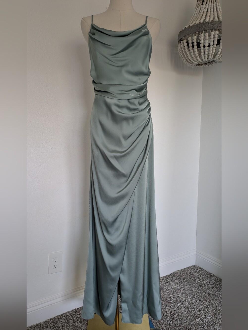 Birdy Grey Satin Cowl Maxi Dress in Sage Green